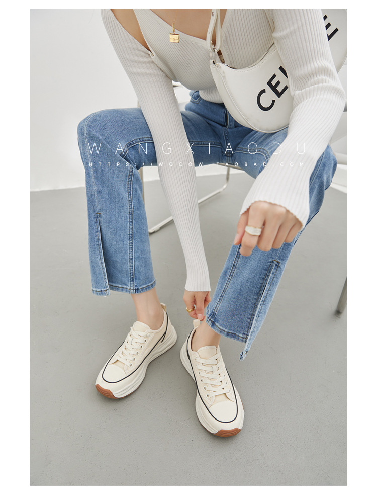 【澜柜】北海道 厚底系带帆布鞋女2022年新款网面平底小白鞋子女详情55