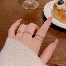 小清新弹力绳花朵戒指女新款百搭小众个性食指环春季新款套装首饰详情2