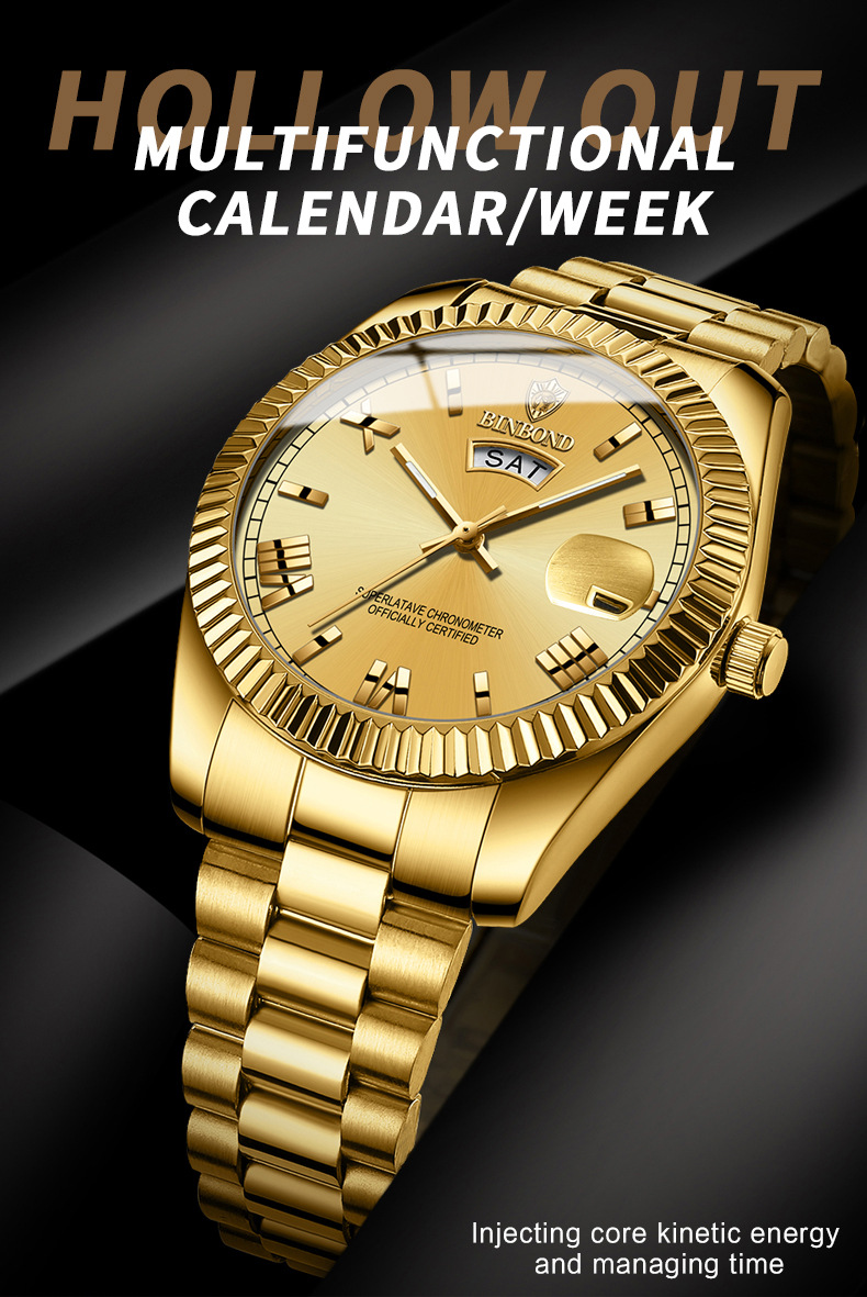 宾邦手表男士非机械表防水日志型时尚男表蓝色跨境情侣商务腕表详情17