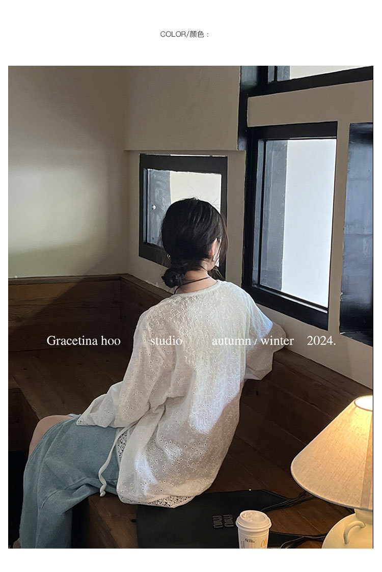 The First batch of 13 Factories 2024 early autumn new Korean version pure cotton embroidered lace V-neck slimming pullover sun-protective shirt for women pic 8