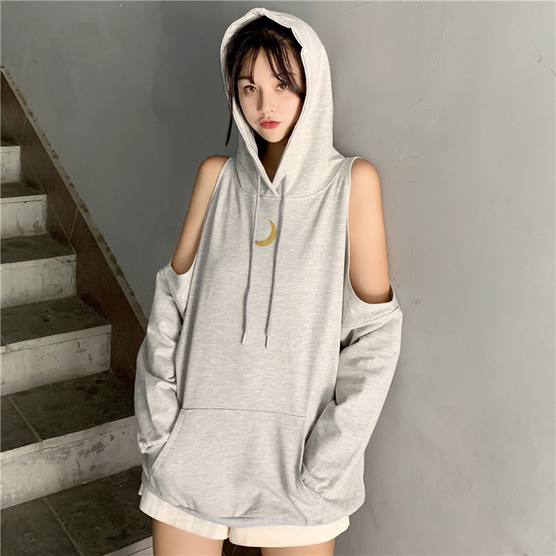 Autumn long off-the-shoulder vetiver hoodie for women, a new, laid-back and stylish loose hooded jacket pic 12