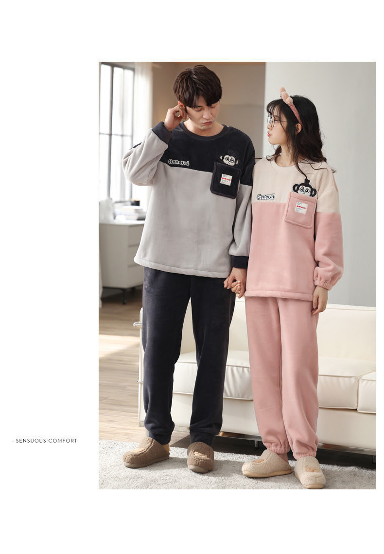 2套价 冬季女秋冬珊瑚绒加绒加厚法兰绒男家居服详情25