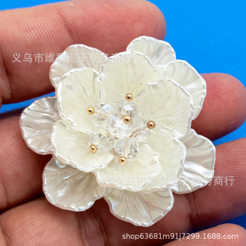 双层13片亚克力水晶仿珍珠白菜叶牡丹山茶花手缝发簪头饰花配花详情2