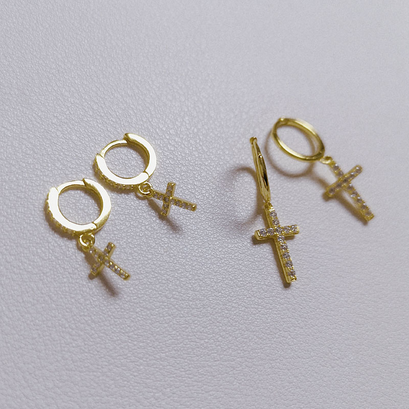 925 sterling silver earrings, personalized cross-shaped micro-inlaid zircon small ear rings, simple ear buckles, European and American accessories pic 14