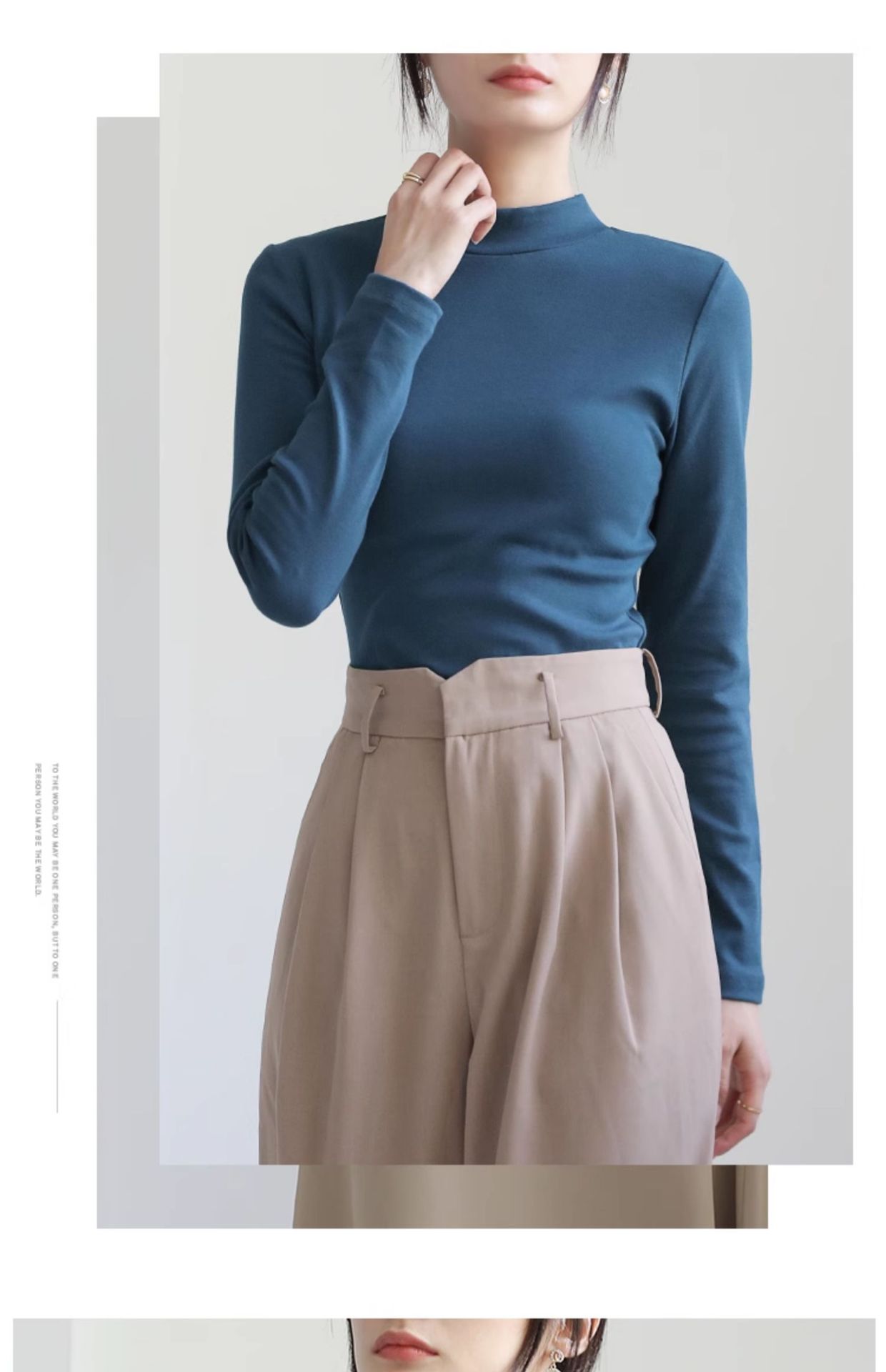 Pequeño cuello alto polainera blanca colgante interior otoño/invierno top mujer algodón cuello medio manga larga camiseta slim fit pic 20