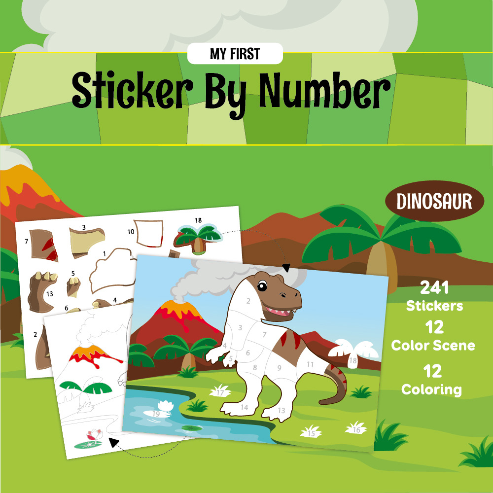 跨境亚马逊儿童贴纸书3-6岁手工diy恐龙拼图贴画书早教玩具贴纸本详情25