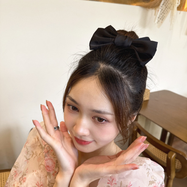韩系同款缎面蝴蝶结大肠圈发圈高级感黑色头饰高弹力马尾头绳女详情7