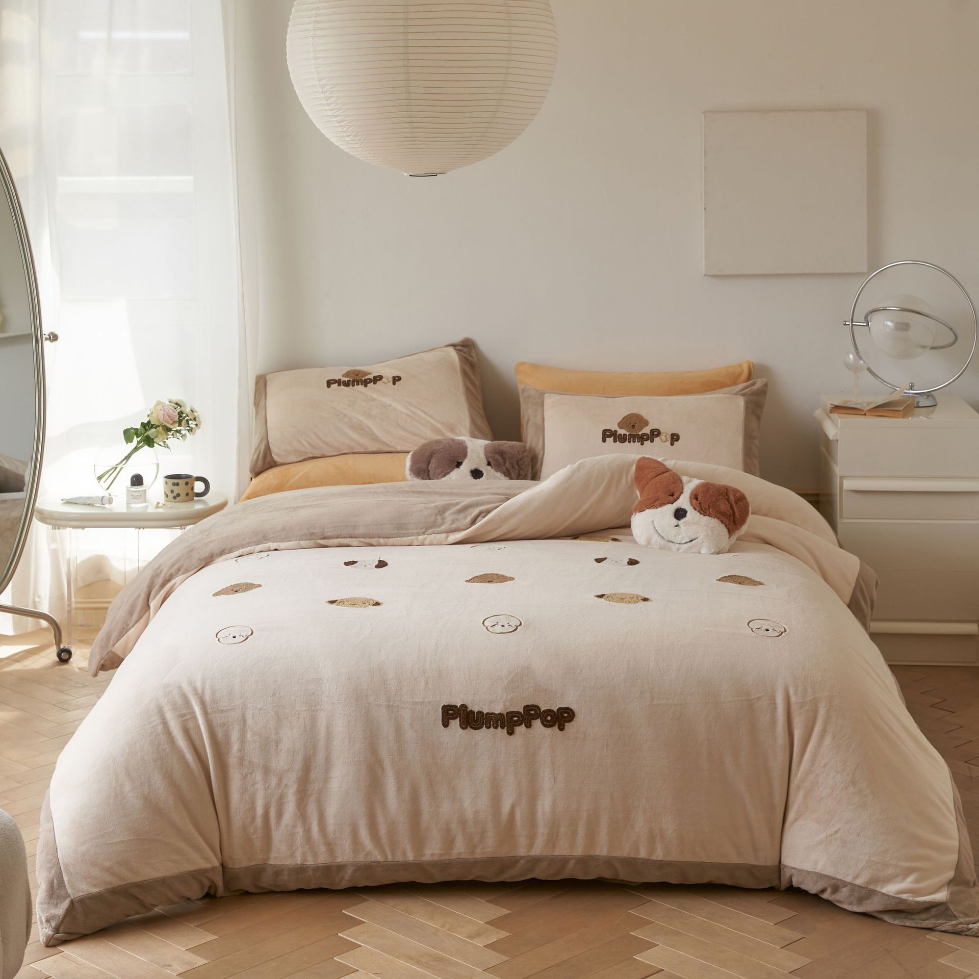 Alta calidad leche de lana mantener caliente y cómodo conjunto de cuatro piezas casa alfombra ropa de cama venta directa de fábrica de verano de dibujos animados acrílico cama bonin set pic 7