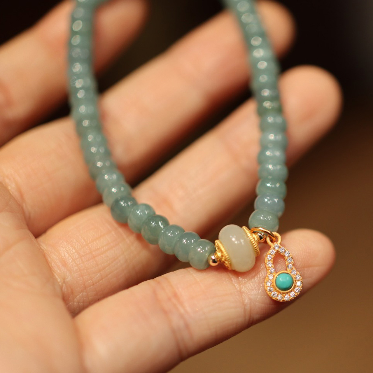 Blue water jadeite abacus bead single-loop bracelet and Tian Tian jade running ring Nan Hong accessory jewelry bracelet for good fortune and auspiciousness pic 19