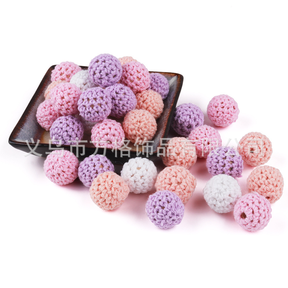 Colorful woolen wood beads, handmade crochet, woolen crochet balls, DIY teeth grinding toys, necklaces, accessories, loose beads pic 2