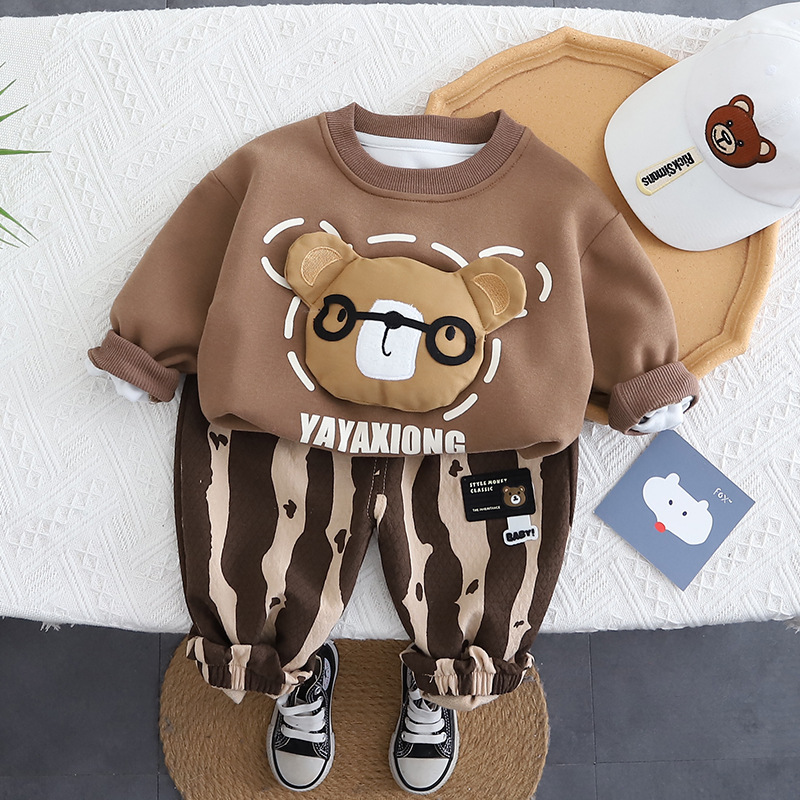 2025年童装春秋款儿童套装韩版休闲眼镜熊动物卫衣长袖两件套洋气详情2