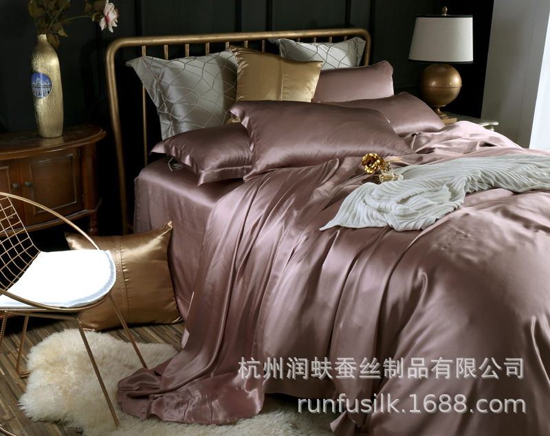 Heavyweight 25mm 100% mulberry silk bedding, wedding silk four-piece set, silk quilt cover and bed sheet pic 22