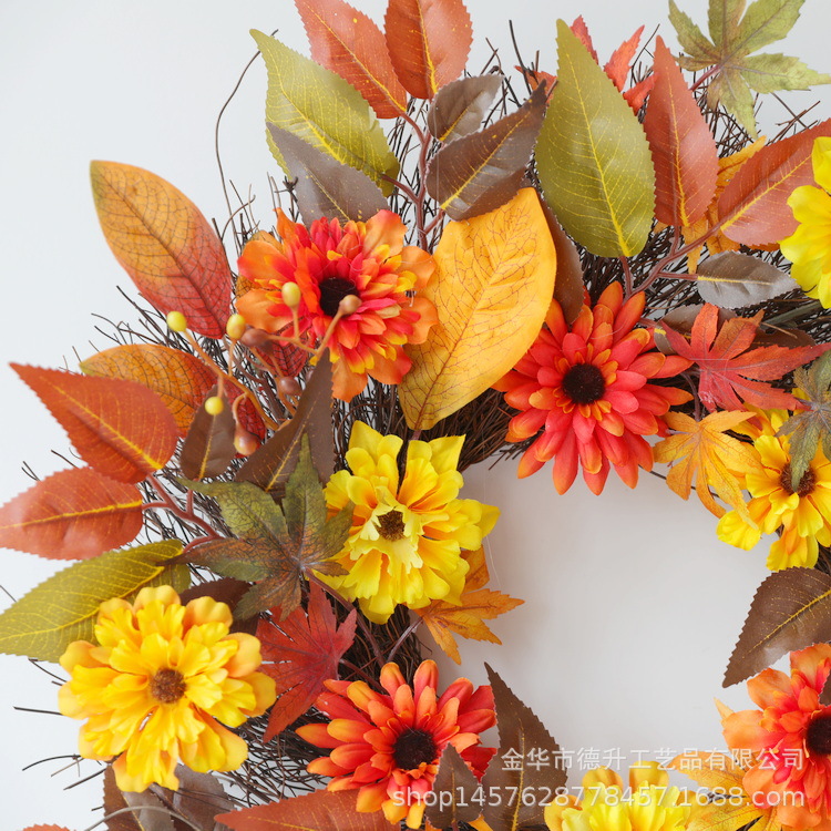 Desheng Cross-border E-commerce Amazon Thanksgiving Harvest Festival Maple Leaf Autumn Flower Sunring Wreath Home Decoration pic 6