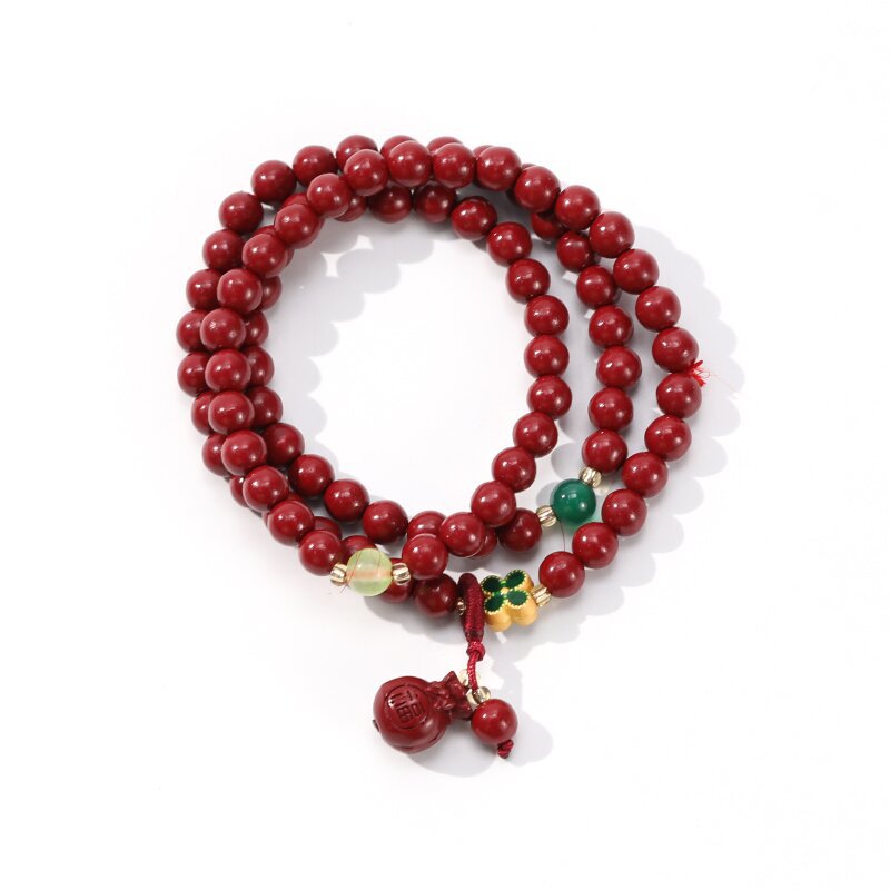 批发朱砂多圈手链新中式四叶草福气钱袋电镀手串设计感108手饰女详情5