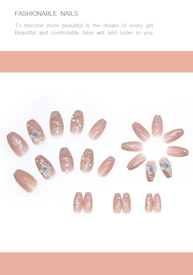 Butterfly Ice Transparent nail Art Crystal Small Diamond Aurora Transparent Blue Diamond Style Fake Nail Factory Direct Sales Finished product wholesale Nail Exclusive Export Exclusive Export Exclusive Supply pic 21