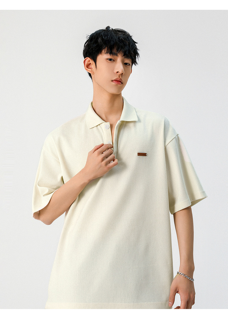 老钱风质感短袖polo衫男夏季款翻领T恤日系简约潮牌宽松体恤上衣详情15