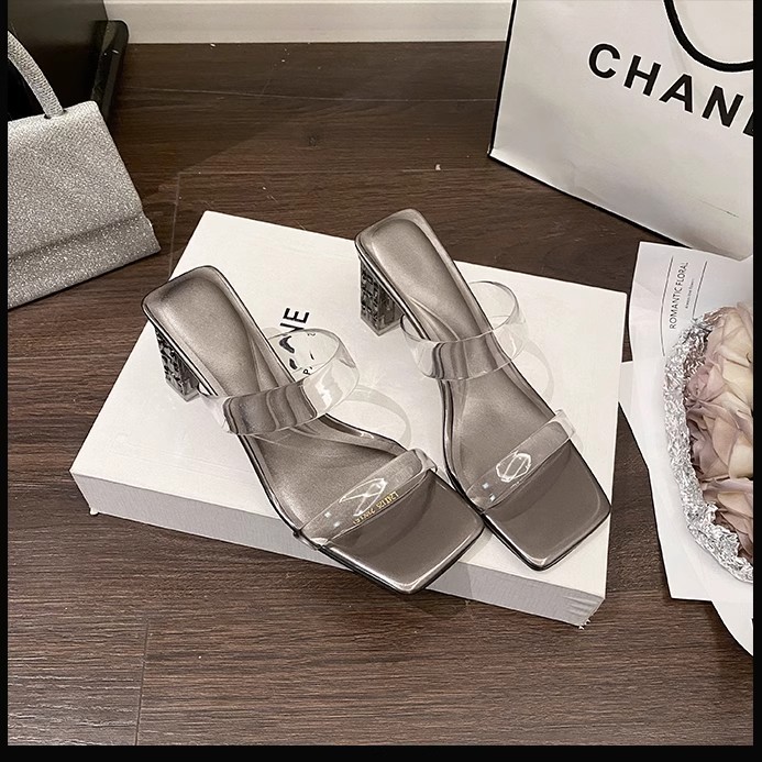 羊皮版~法式绝美透明一字凉拖鞋女夏季外穿精致2024新款粗高跟鞋详情11