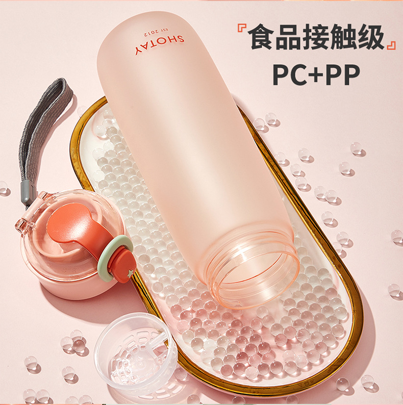 Fashionable frosted water cup, portable, fresh and simple plastic cup for girls, student outdoor sports bouncy lid, creative cup pic 5