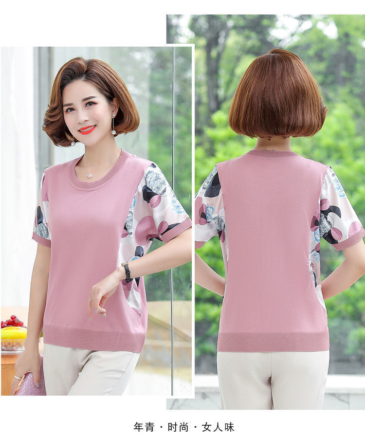 新款含棉妈妈夏装短袖T恤小衫中年女士t恤衫中老年女装宽松上衣女详情11