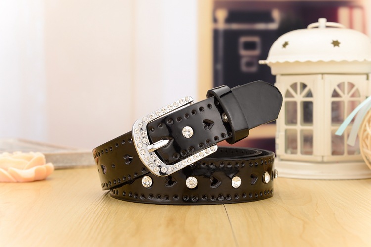 糖果色时尚装饰细腰带女韩版  皮带女款 水钻桃心腰带详情7