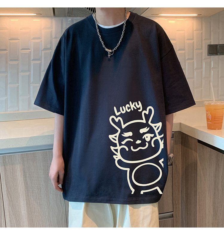 短袖t恤男夏季2024新款卡通印花纯棉半袖宽松潮流情侣休闲体恤衫详情5