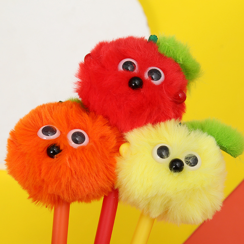 Stock zongfan papelería halloween bola de pelo pluma neutral caricatura divertida peluche negro creativo bolígrafo de agua venta directa de fábrica pic 4