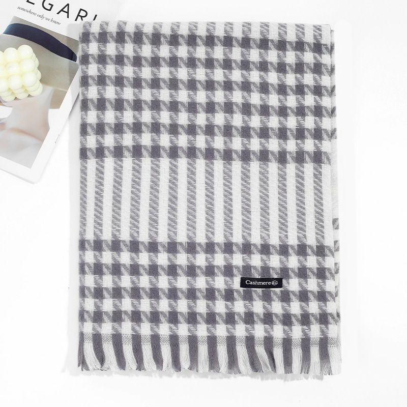 New autumn and winter checkered short beard imitation cashmere scarf for female students, warm and versatile soft shawl manufacturer wholesale pic 21
