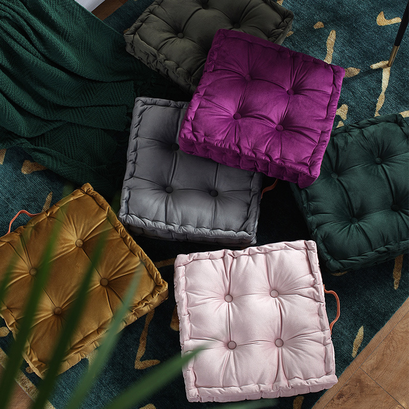 Thickened solid color velvet chair cushions for the bedroom floor, square anti-slip strap floor cushions suitable for all seasons pic 8