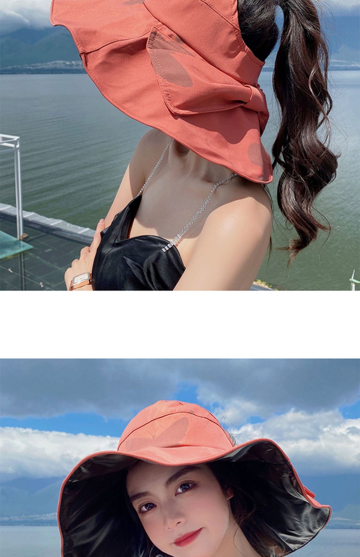 帽子女夏防晒空顶帽大沿韩版太阳帽百搭时尚蝴蝶结遮脸遮阳渔夫帽详情13