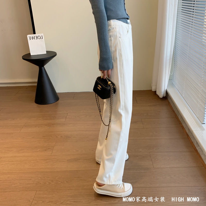 软糯！太舒服了简约百搭高腰显瘦白色牛仔裤女天丝长裤直筒裤详情5