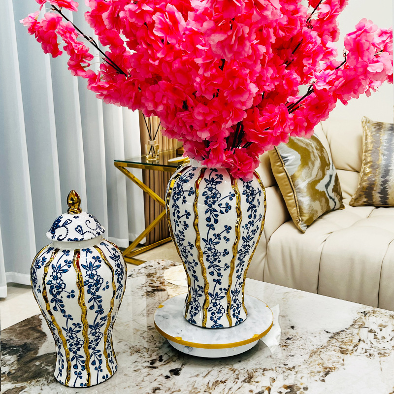 2025 Light luxury retro antique antique electroplated gold ceramic hand-painted black and white lacquer striped General Can Model Room hotel pic 12