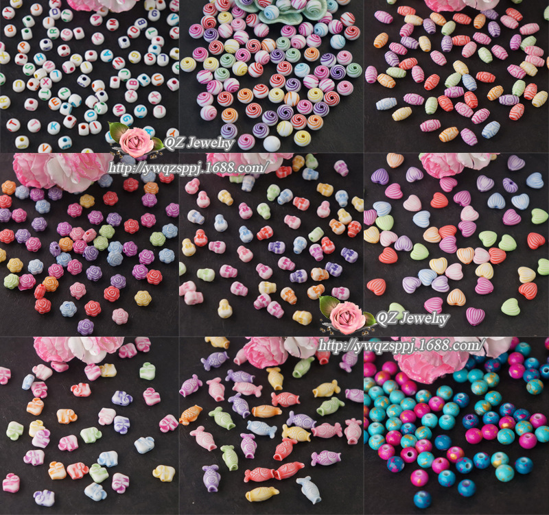 儿童早教益智道具珠子 亚克力白色十字架花纹圆珠diy直孔散珠详情6