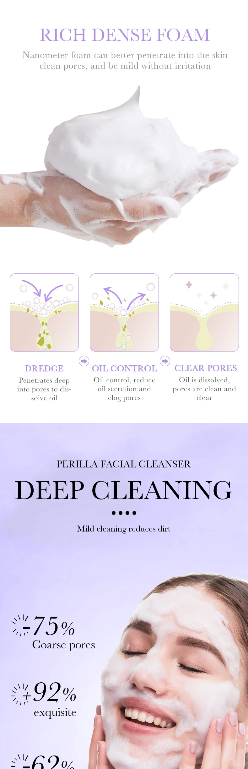 Cross-border foreign trade BIOAOUA Polypeptide Perilla Moisturizing Anti-Wrinkle Facial Cleanser Deep Cleansing Moisturizing Foam Facial Cleanser pic 3