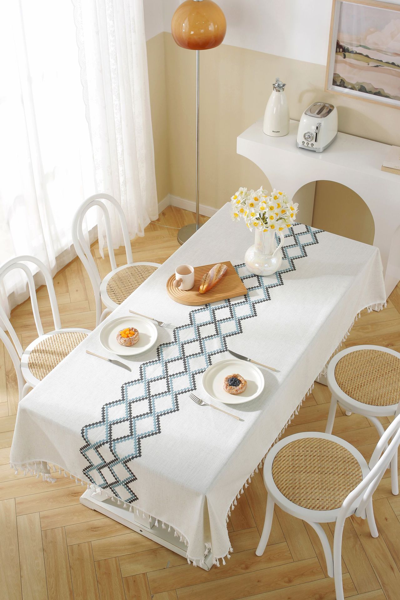 New linen embroidered cross tablecloth, solid color tablecloth, coffee table pad, cotton and linen decorative table, ins style bestseller, rectangular pic 16