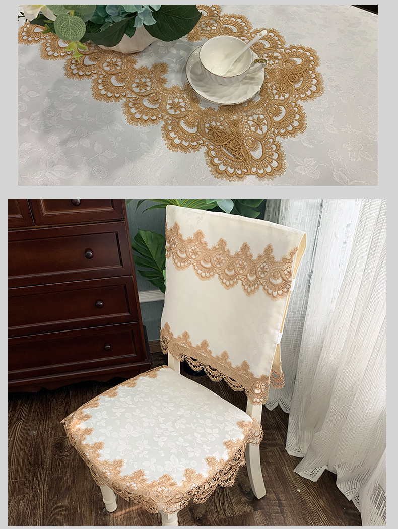 V3FP美式餐桌布布艺防烫隔热家用椅子套罩白色饭桌椅套椅垫套装长详情22