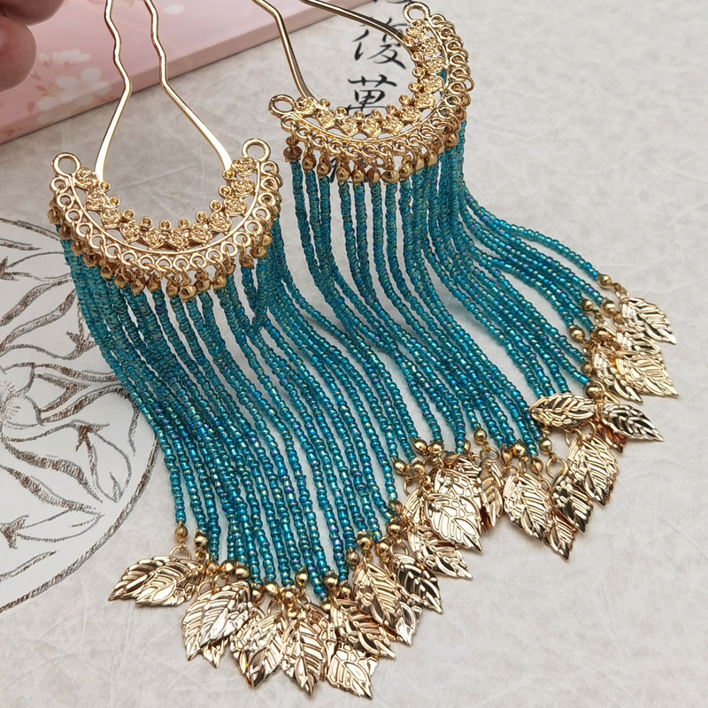 Ancient-style Hanfu with fringed hair, a back-pressing hairpin and headwear, Tang-style noble U-shaped hairpin and hairpin accessories, versatile for daily use pic 5