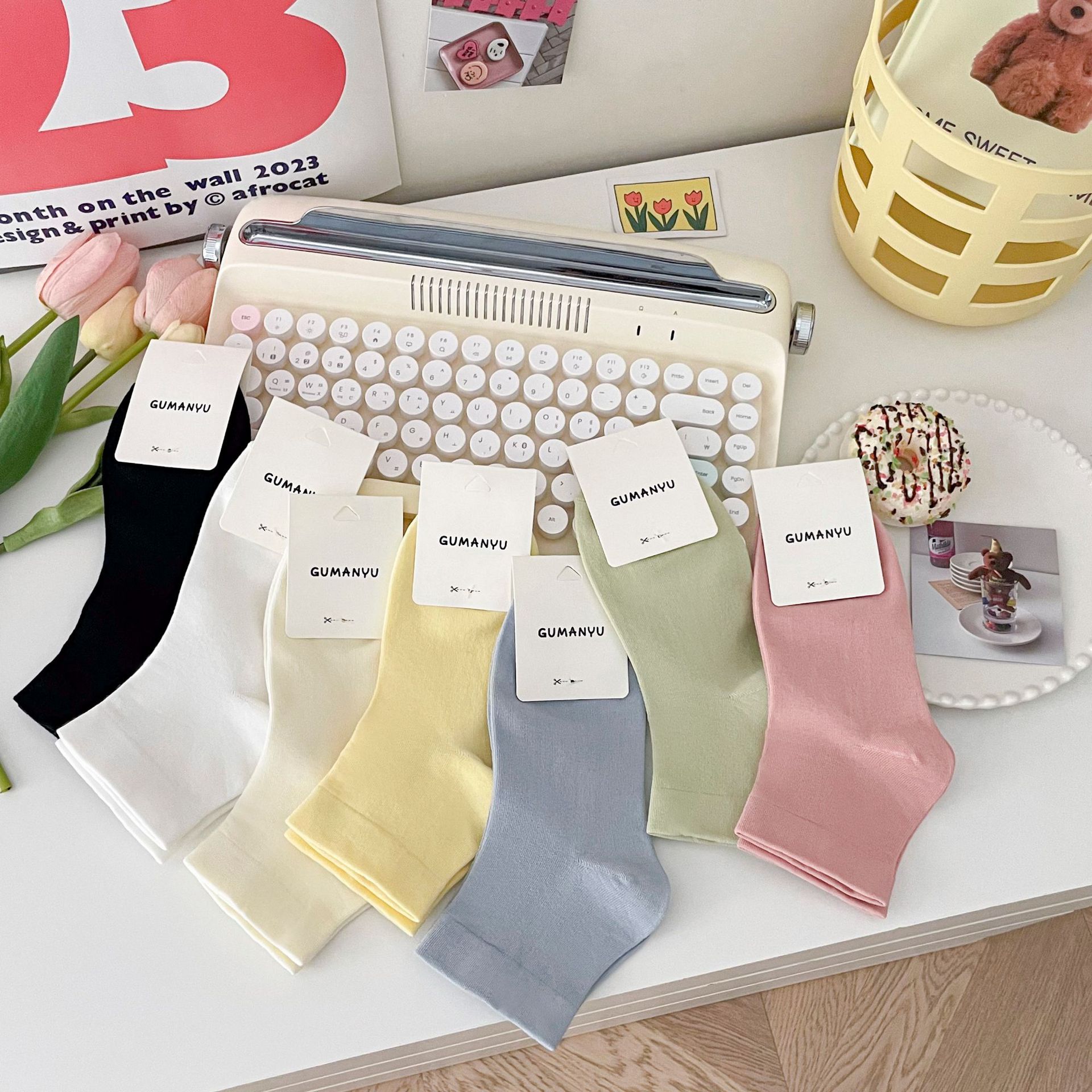 白色堆堆袜子女中筒袜纯棉ins潮月子袜 老年松口袜日系无骨长筒袜详情1