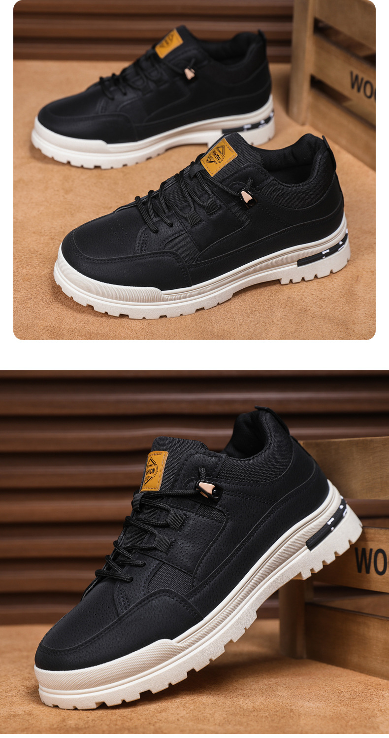 秋冬复古男士休闲鞋皮面防水耐磨男士板鞋潮流百搭软底户外运动鞋详情17