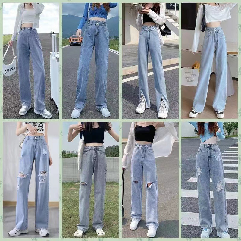 2022 Summer new style denim long pants for women, Korean high-waisted, slimming, floor-length wide-leg pants, wholesale from foreign trade street stalls pic 14