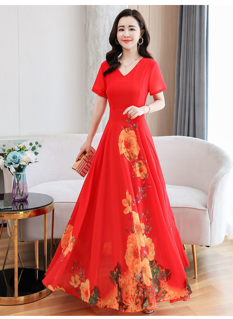 This is a new summer short-sleeved long dress for middle-aged and elderly mothers pic 12
