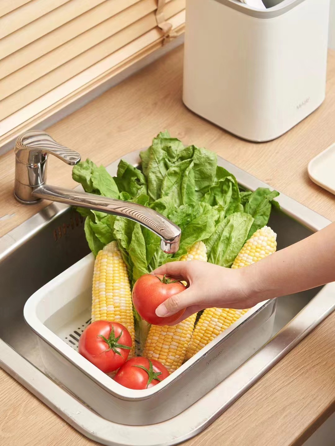 新款PET双层沥水篮创意塑料洗菜篮水果盆家用厨房收纳果蔬沥水盆详情7