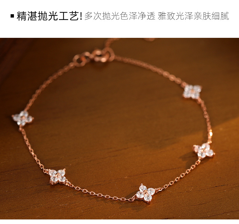 The new Korean version of the S925 silver diamond-encrusted four-leaf clover bracelet, featuring a simple and elegant style for women, is selling well pic 11