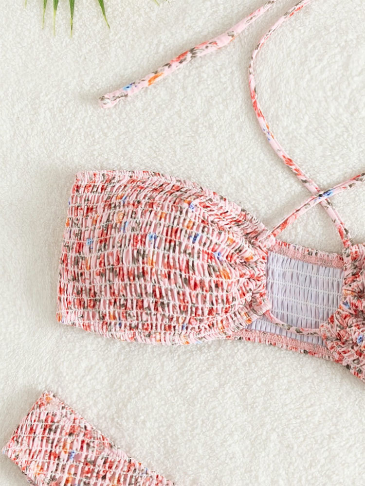 2023 new European and American style floral print sexy bikini high-waisted, form-fitting sexy halter swimsuit pic 8