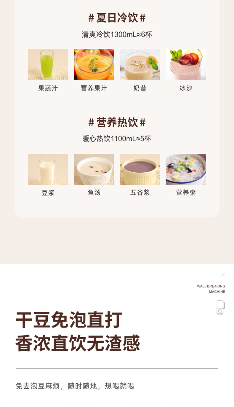 破壁机3-4人家用全自动1一2人免过滤智能豆浆机多功能榨汁料理机详情10