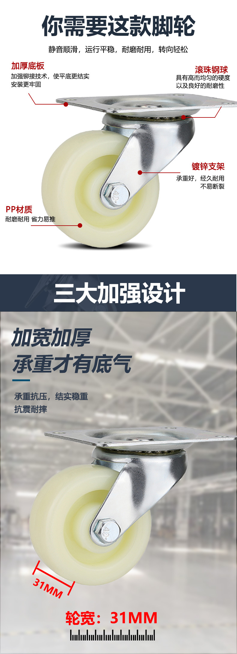 轻型肥仔白PP家具轮