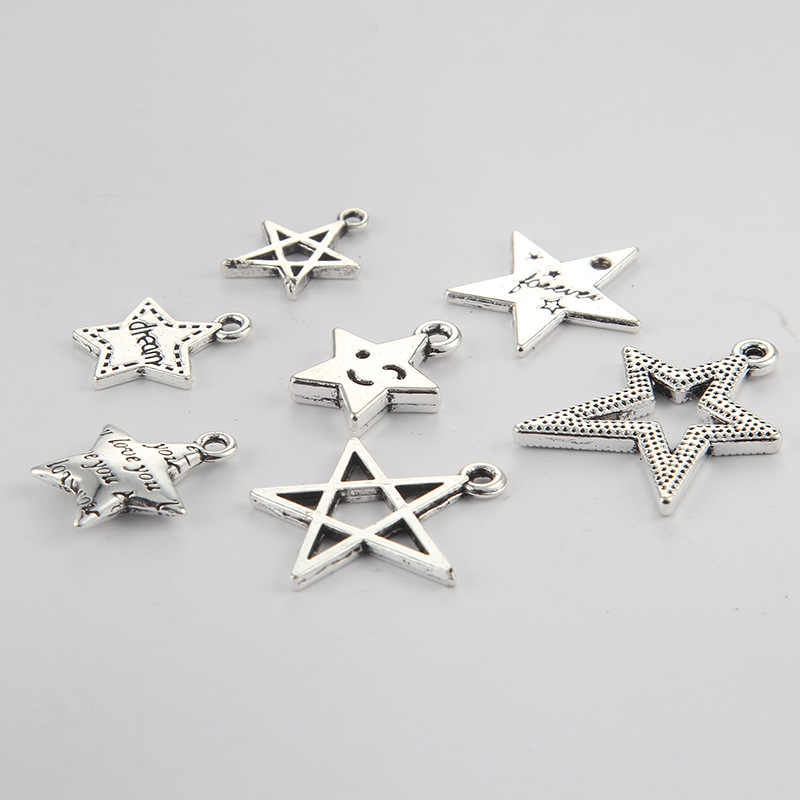 Factory direct sales of ancient silver five-pointed star pendants, hair accessories, headwear accessories, DIY jewelry accessories, alloy pic 5