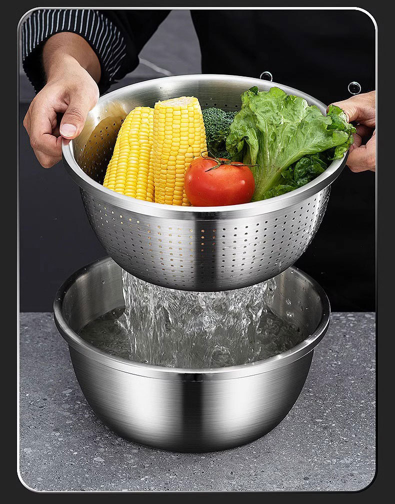 Thickened 304 stainless steel basin, round household soup basin, egg beating basin, noodle basin, food-grade seasoning VAT, vegetable washing basin, kitchen pic 18