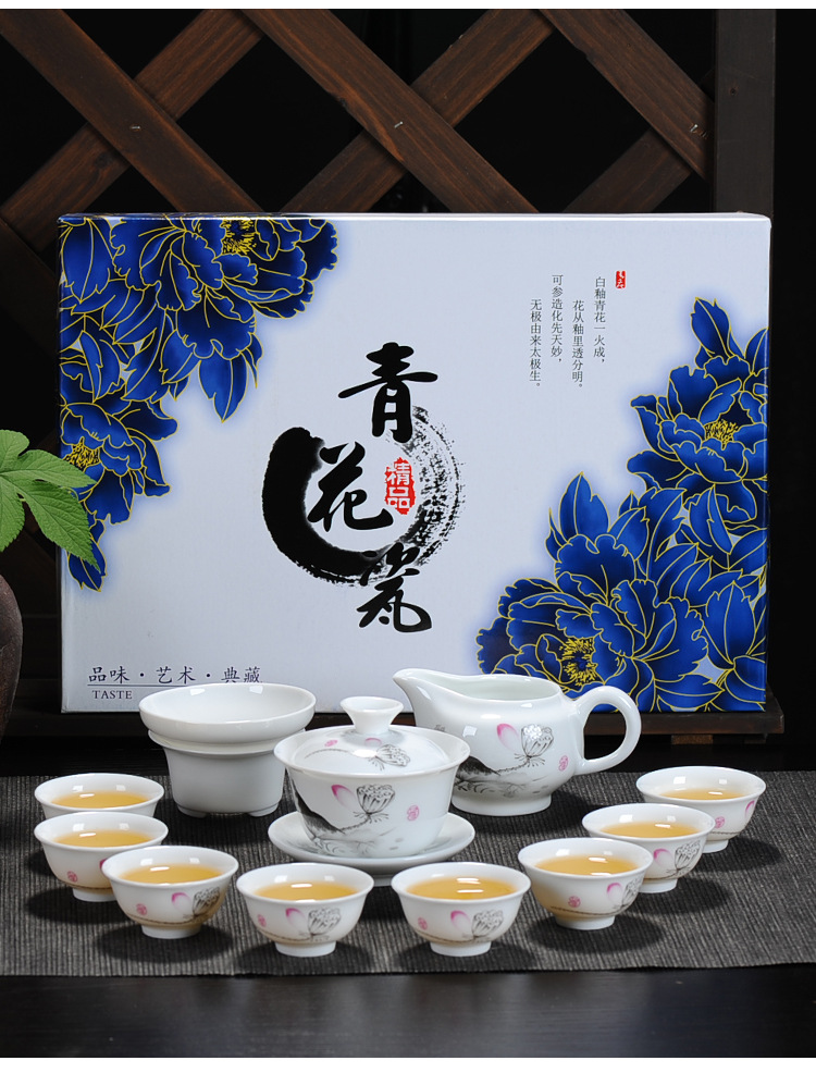 Factory direct sales of Kung Fu tea sets, including ceramic tea cups, white porcelain complete sets, blue and white tea cups, covered bowls, and tea sets. Logos can be made pic 22