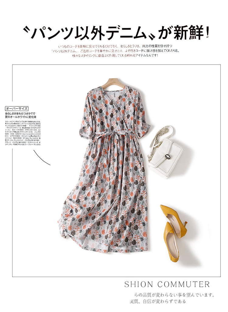 复古森系棉麻小碎花连衣裙女夏季宽松大码显瘦V领高腰大摆长裙子详情1