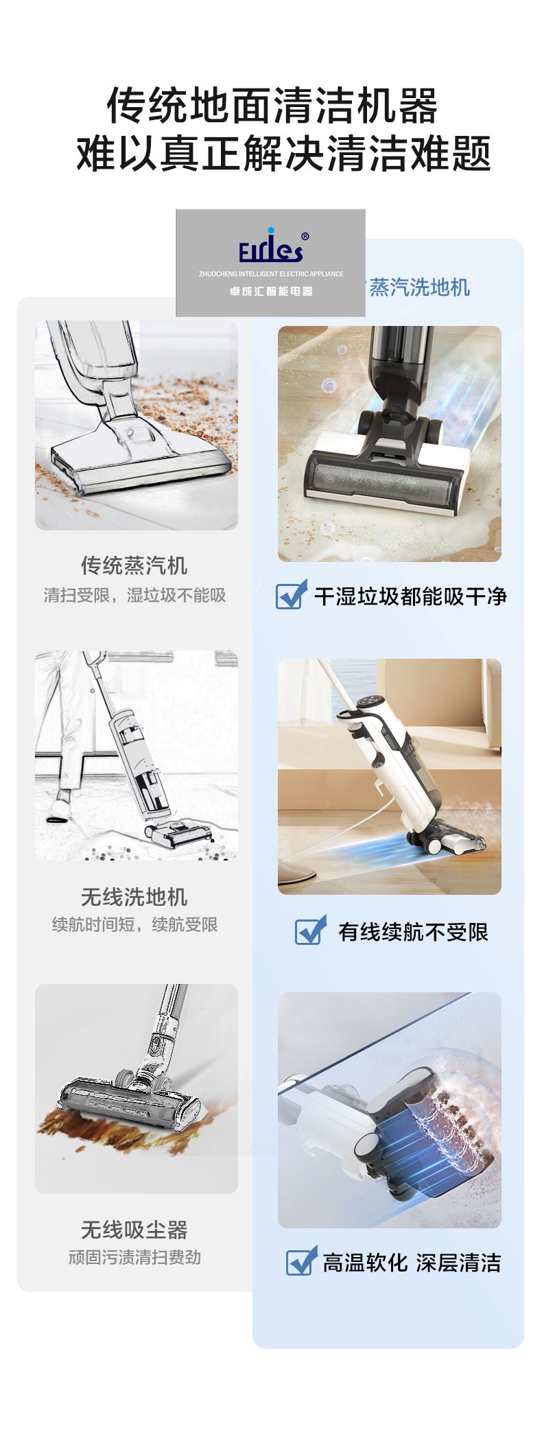 Floor scrubber with wire, kitchen appliances, smart steam floor scrubber, handheld steam scrubber, sweeper, mopping and washing all-in-one machine pic 5